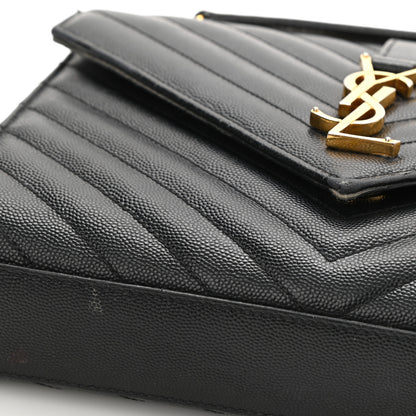 Saint Laurent Grain De Poudre Matelasse Chevron Medium Monogram Satchel Black 15 of 19