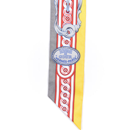 Hermes Silk Bride De Cour Twilly Gris Jaune Vif Rouge 4 of 5