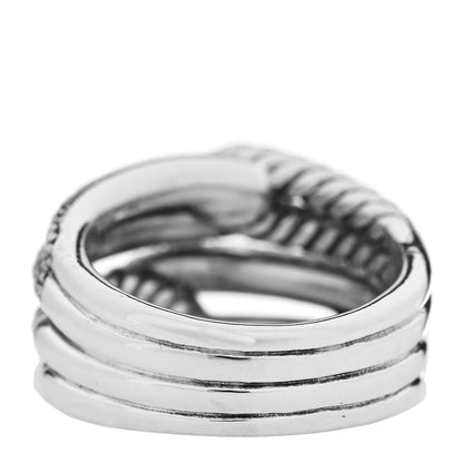 David Yurman Sterling Silver Diamond 13mm Labyrinth Double Loop Ring 54 6.75 3 of 4