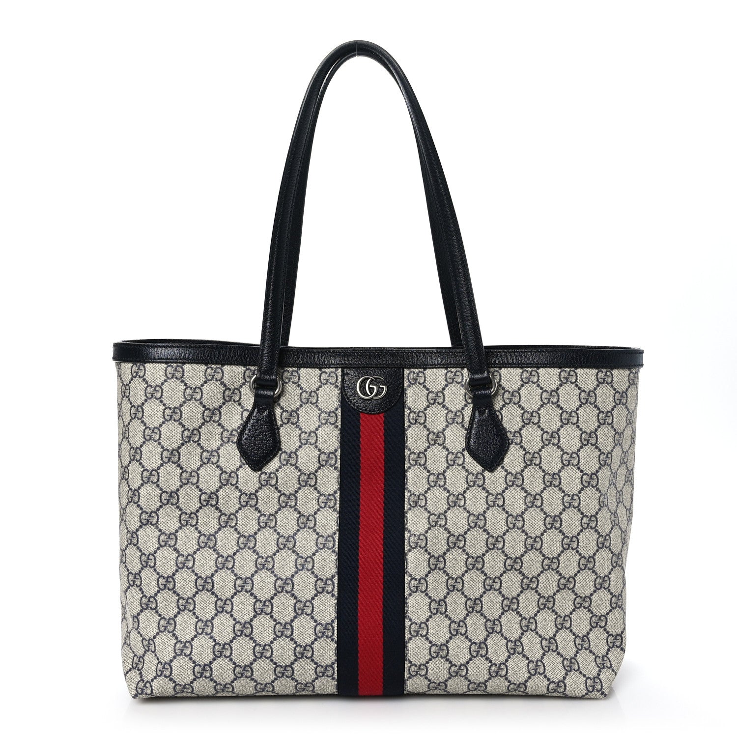 Gucci GG Supreme Monogram Textured Calfskin Web Medium Ophidia Shopping Tote Beige Blue 1 of 9