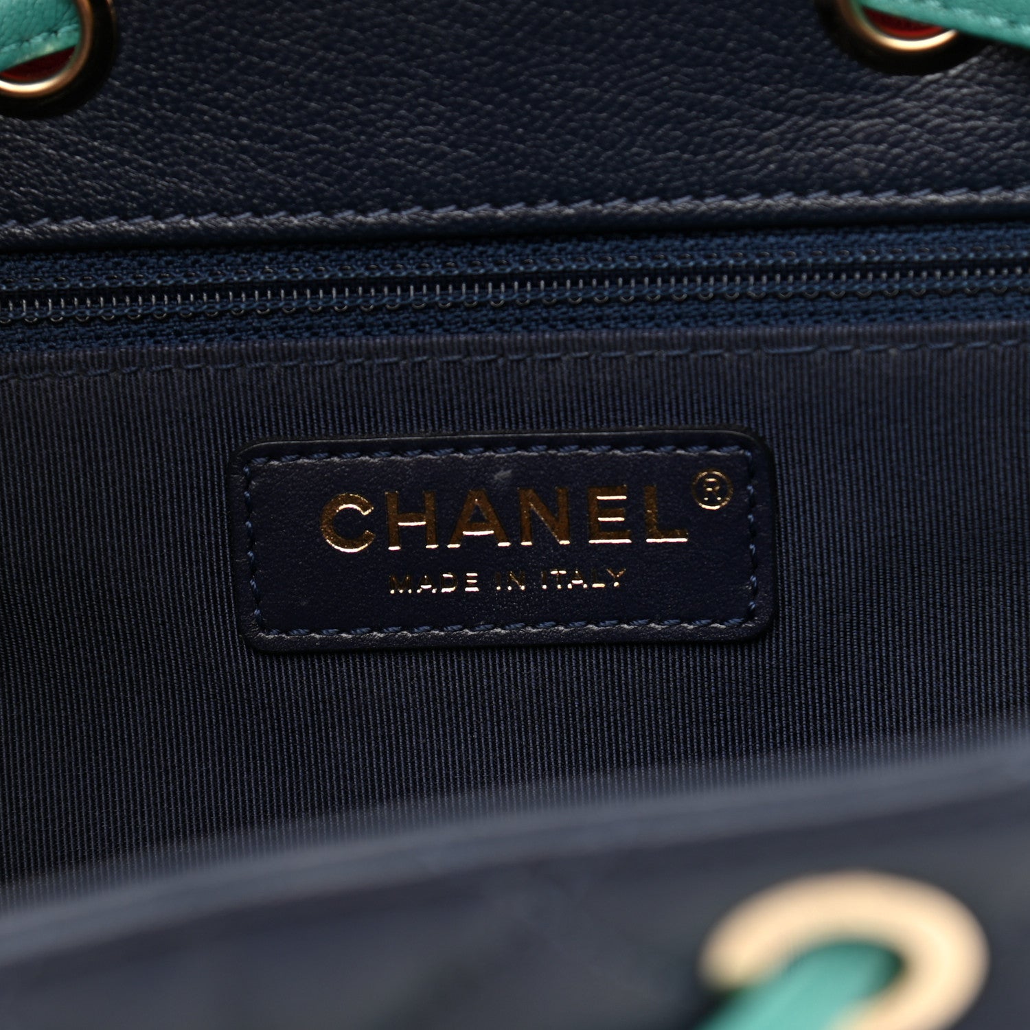 Chanel Goatskin Quilted Duma Drawstring Backpack Navy Turquoise Pink 6 of 10