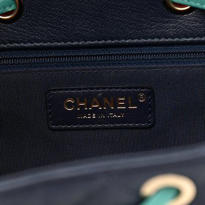 Chanel Goatskin Quilted Duma Drawstring Backpack Navy Turquoise Pink 6 of 10