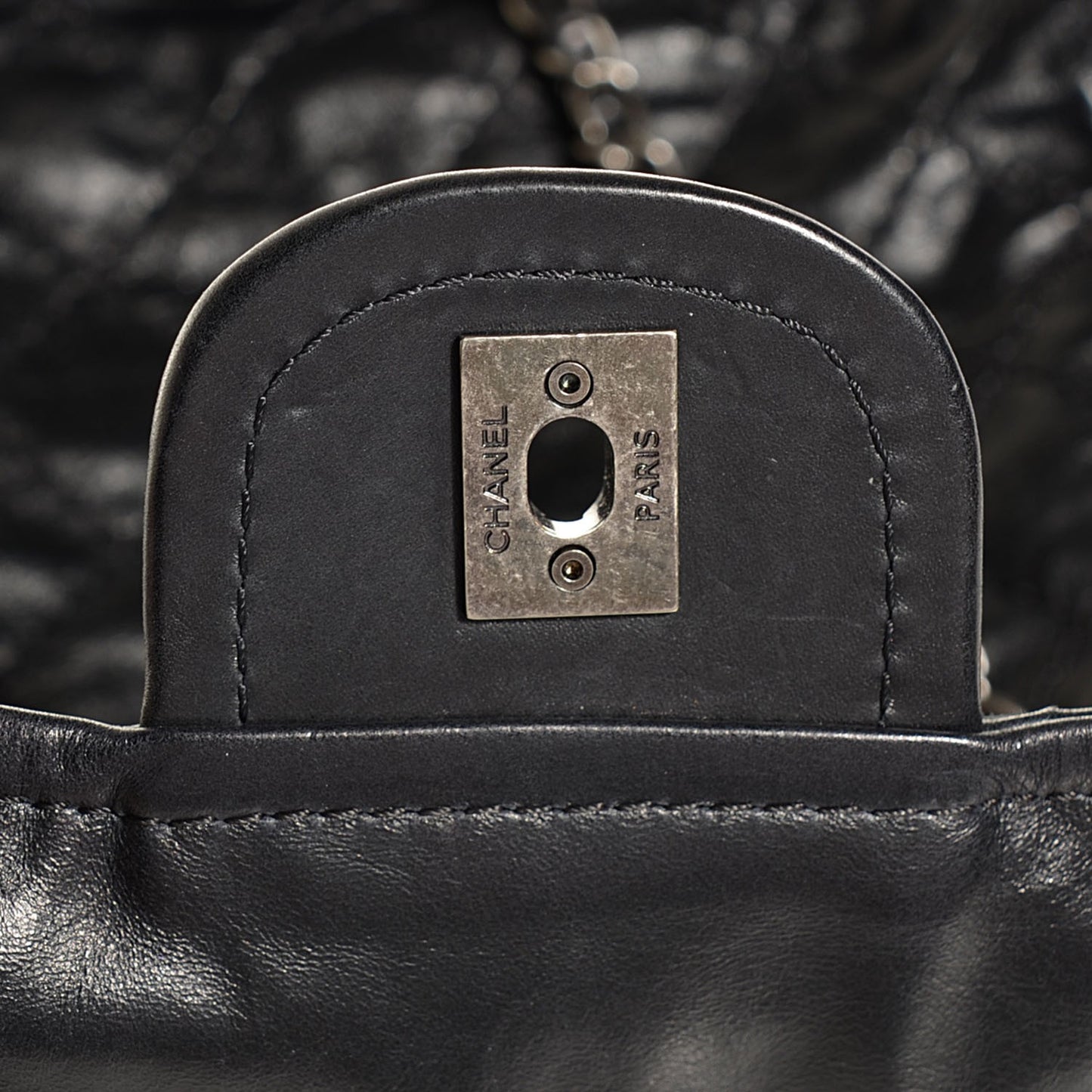 Aged Crumpled Calfskin Small Vintage Flap Black