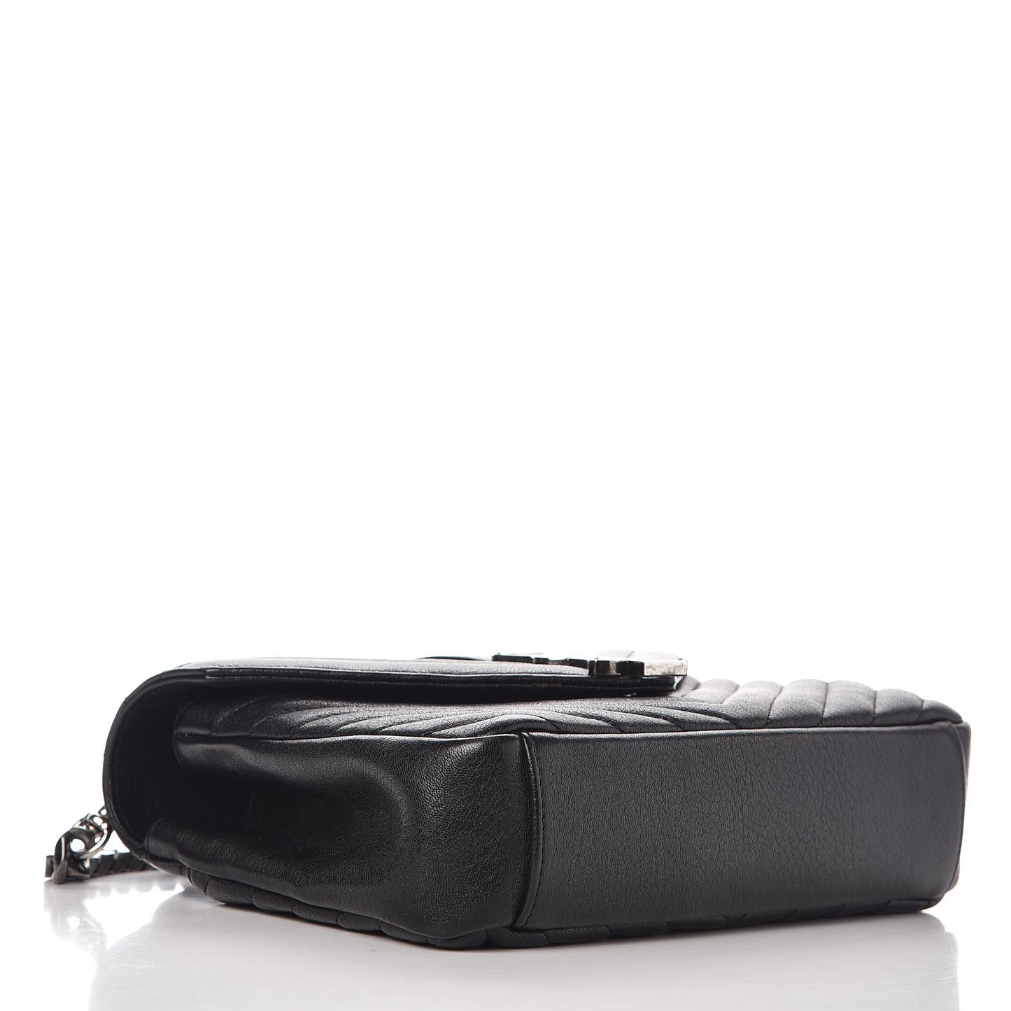 Sheepskin Matelasse Chevron Monogram Medium College Bag Black