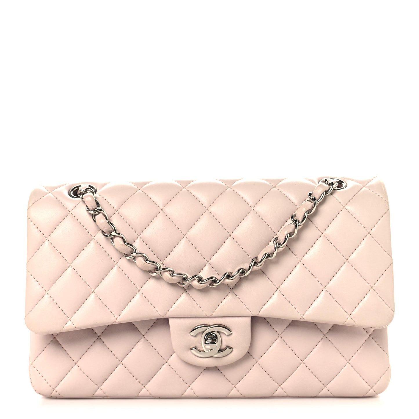 Lambskin Quilted Medium Double Flap Light Pink