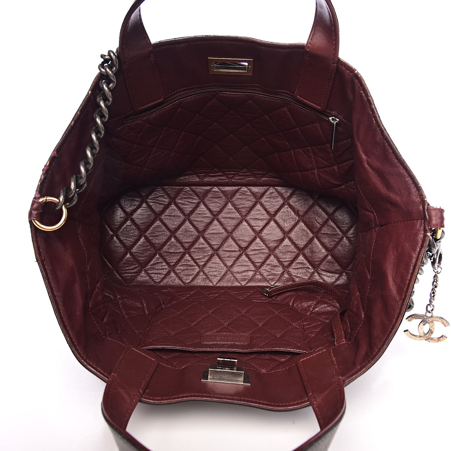 Metallic Caviar Mademoiselle Lock Cerf Shopper Tote Silver