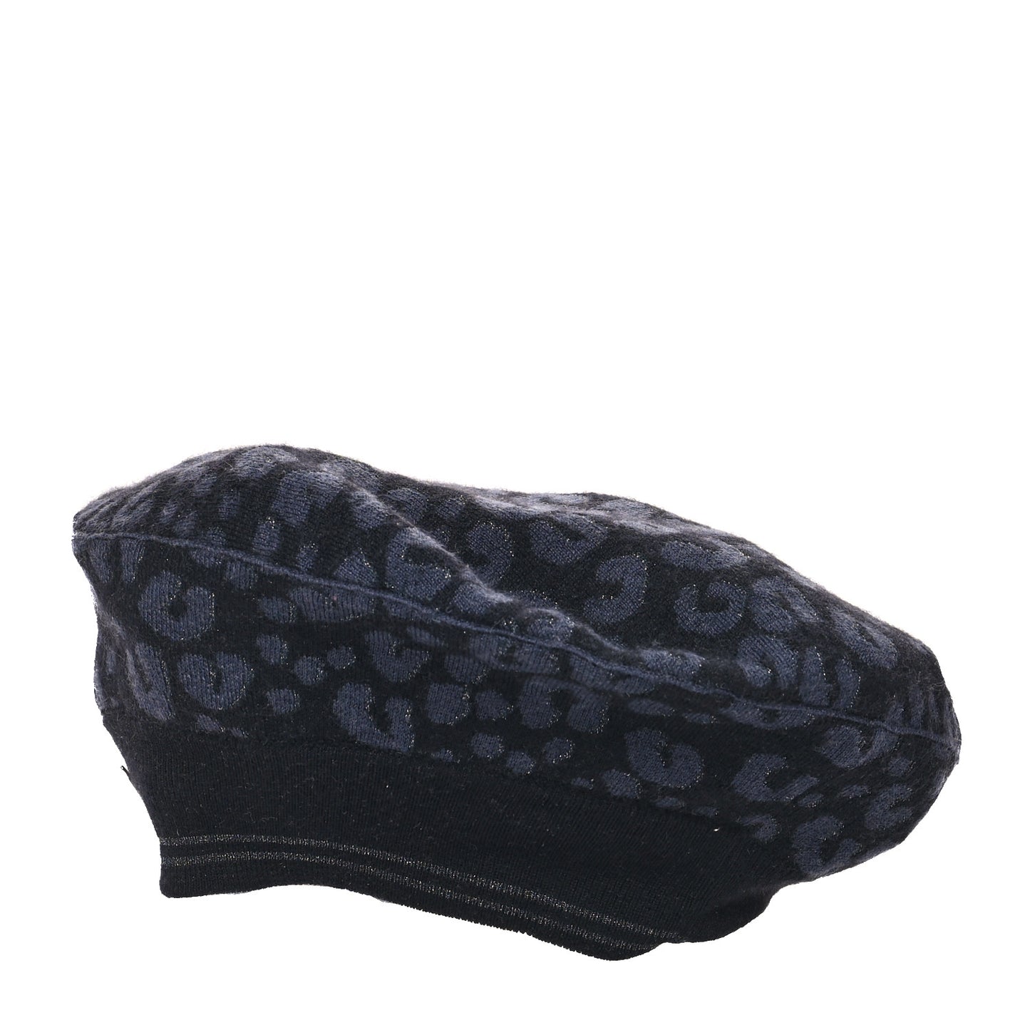Cashmere Silk Leopard Beret Black