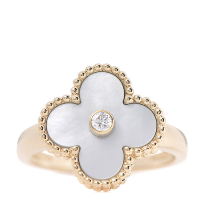 Van Cleef & Arpels 18K Yellow Gold Diamond Mother of Pearl Vintage Alhambra Ring 54 6.75 1 of 4