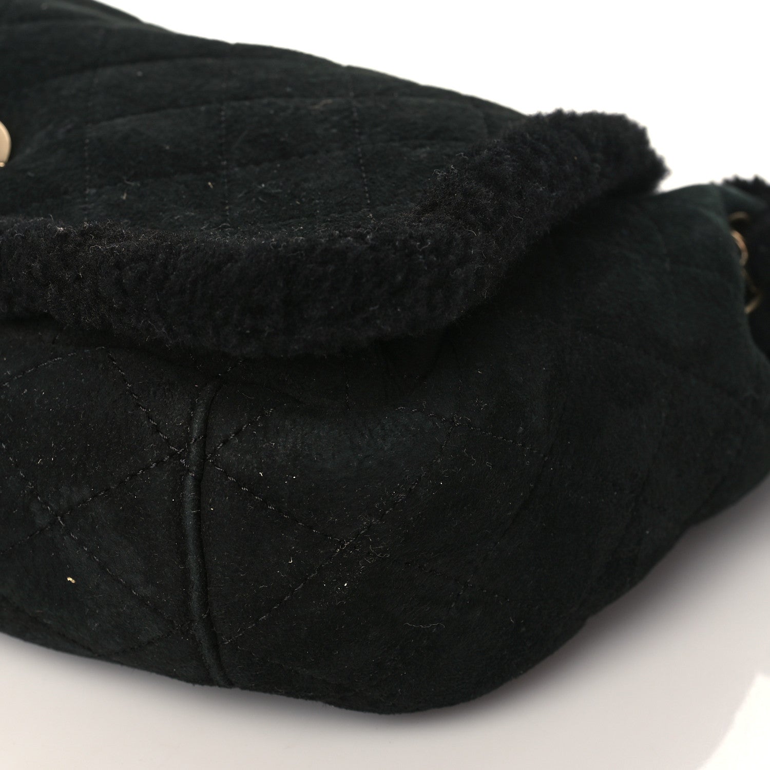 Chanel Shearling Suede Quilted Fur Flap Black 8 of 12
