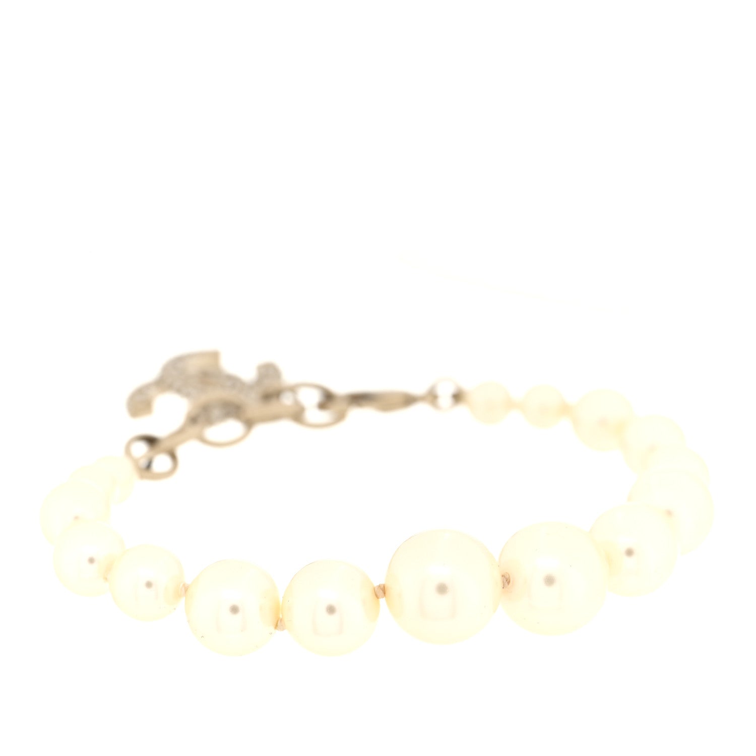 Chanel Graduated Pearl Crystal CC Bracelet Gold 3 of 5