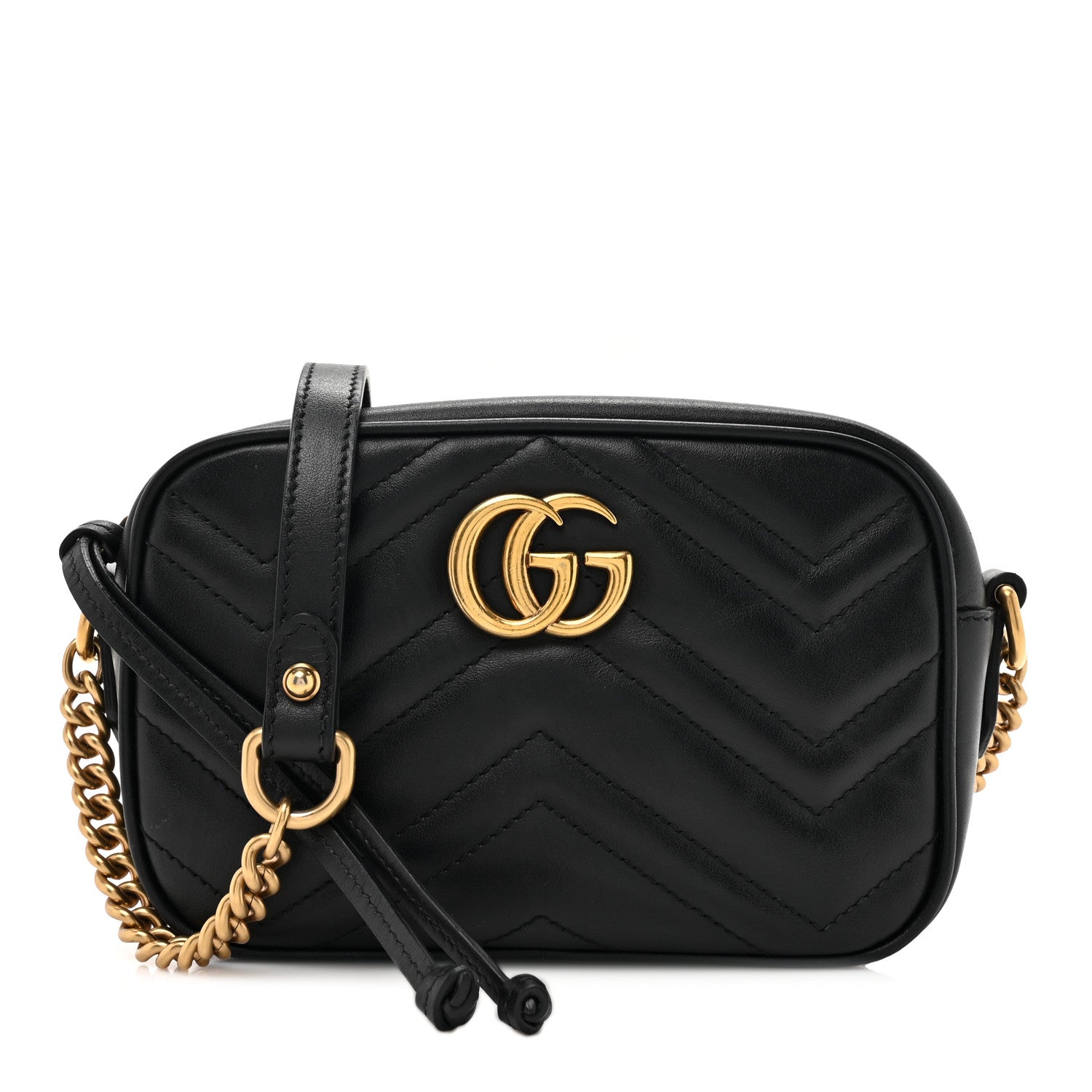 Gucci Calfskin Matelasse Mini GG Marmont Chain Shoulder Bag Black 1 of 11