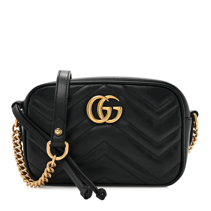 Gucci Calfskin Matelasse Mini GG Marmont Chain Shoulder Bag Black 1 of 11