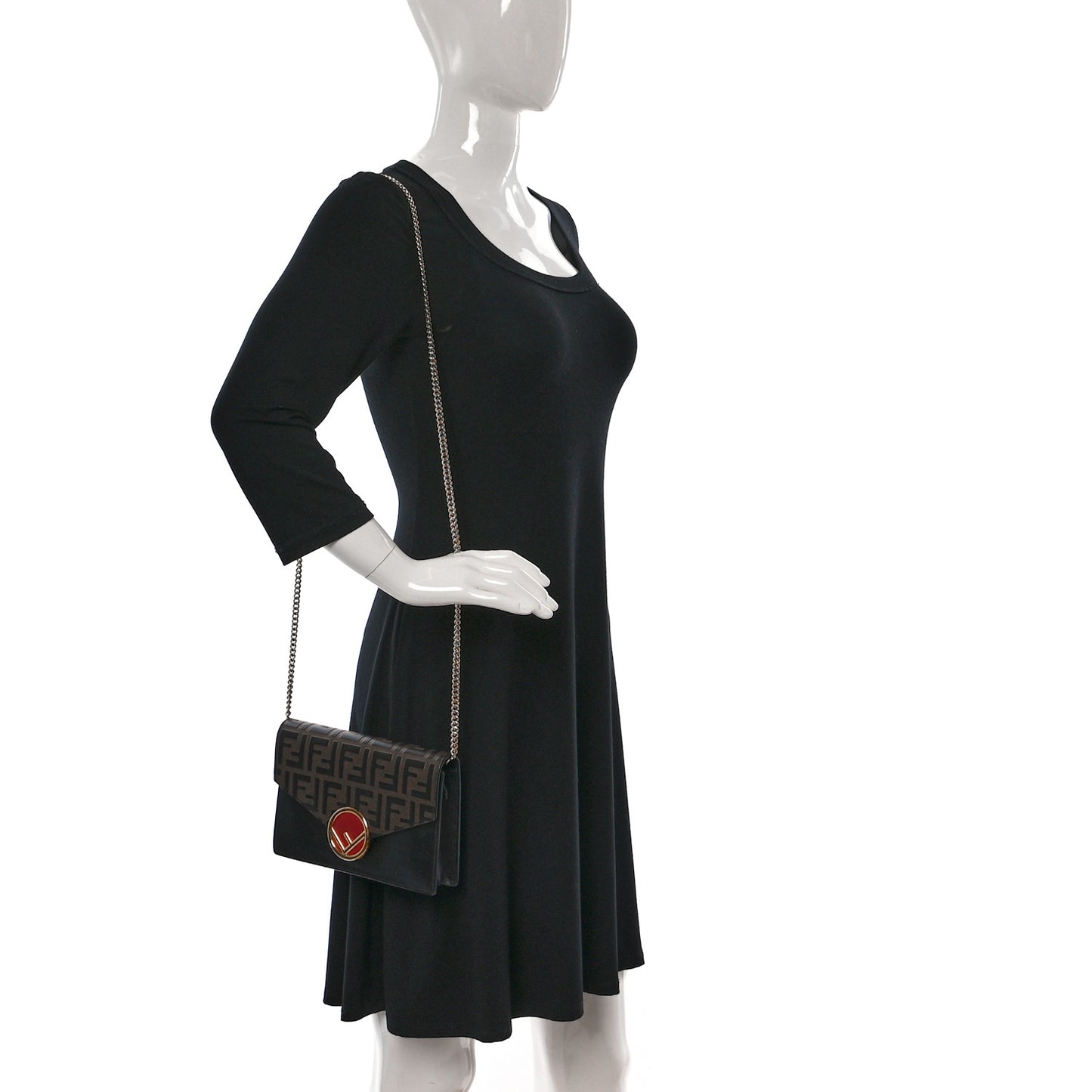 Vitello Cruise F is Fendi Bi-Color FF 1974 Embossed Medium Envelope Wallet On Chain Black Maya