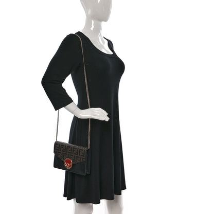 Fendi Vitello Cruise F is Fendi Bi-Color FF 1974 Embossed Medium Envelope Wallet On Chain Black Maya 2 of 8