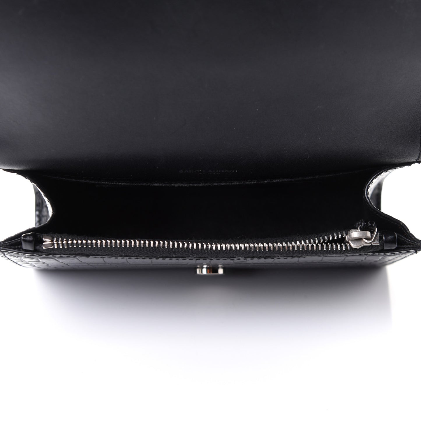 Calfskin Crocodile Embossed Monogram Kate Belt Bag Black