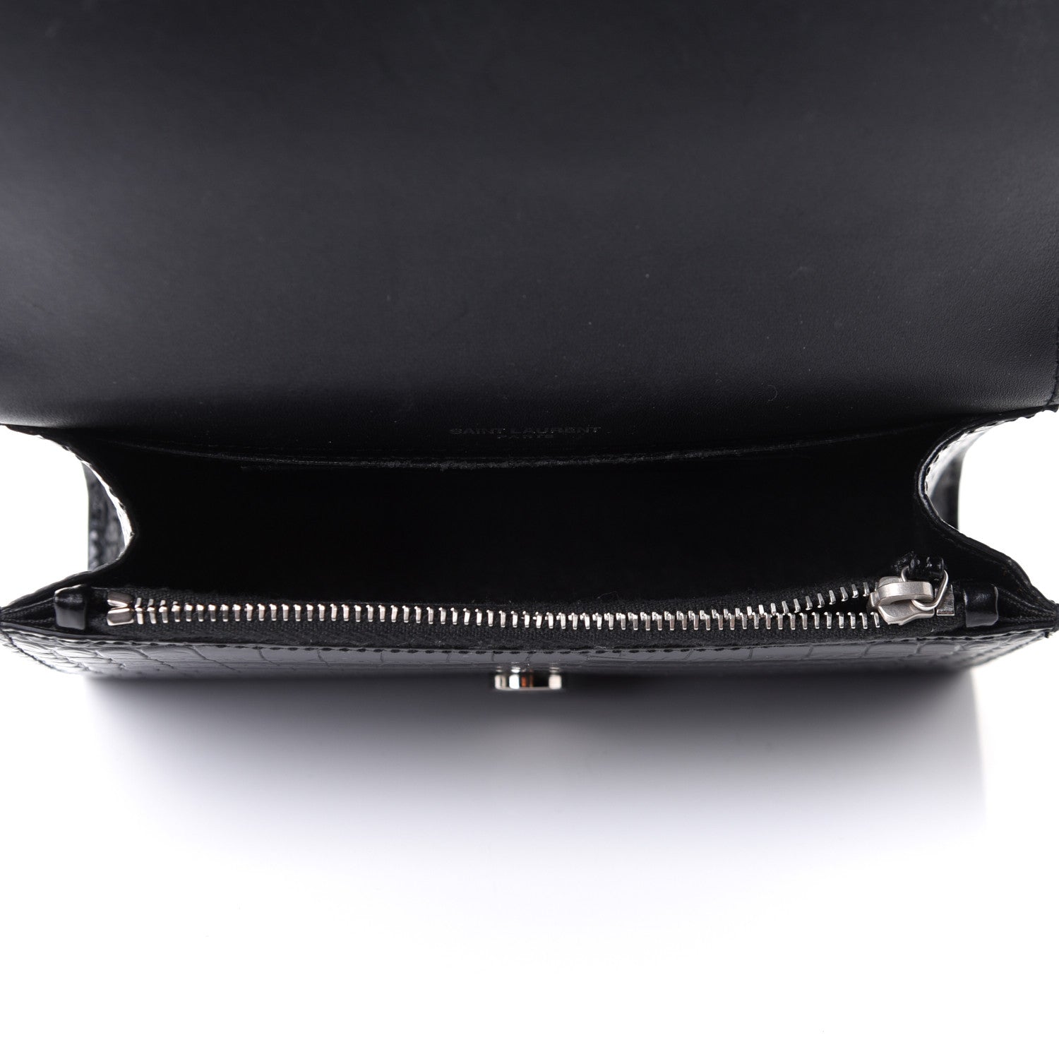 Saint Laurent Calfskin Crocodile Embossed Monogram Kate Belt Bag Black 5 of 12