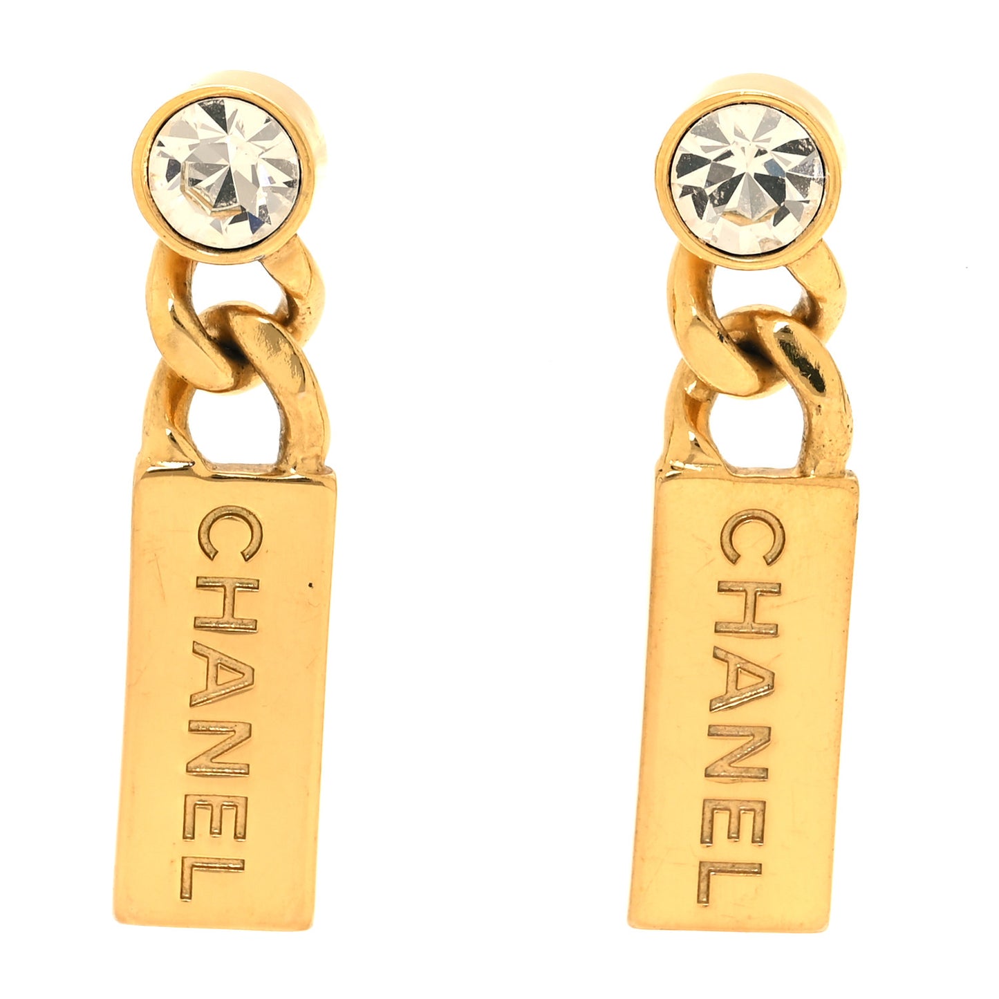 Crystal Tag Drop Earrings Gold
