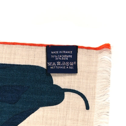 Hermes Cashmere Silk Puzzle Vegetal Rectangle Naturel Bleu Orange 4 of 4