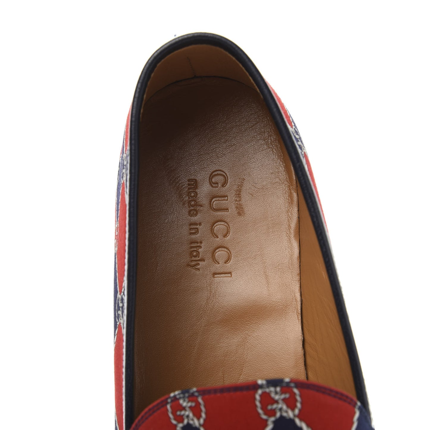 Mini GG Rhombus Chain Horsebit Mens Jordaan Loafers 9 Royal Bleuett Red
