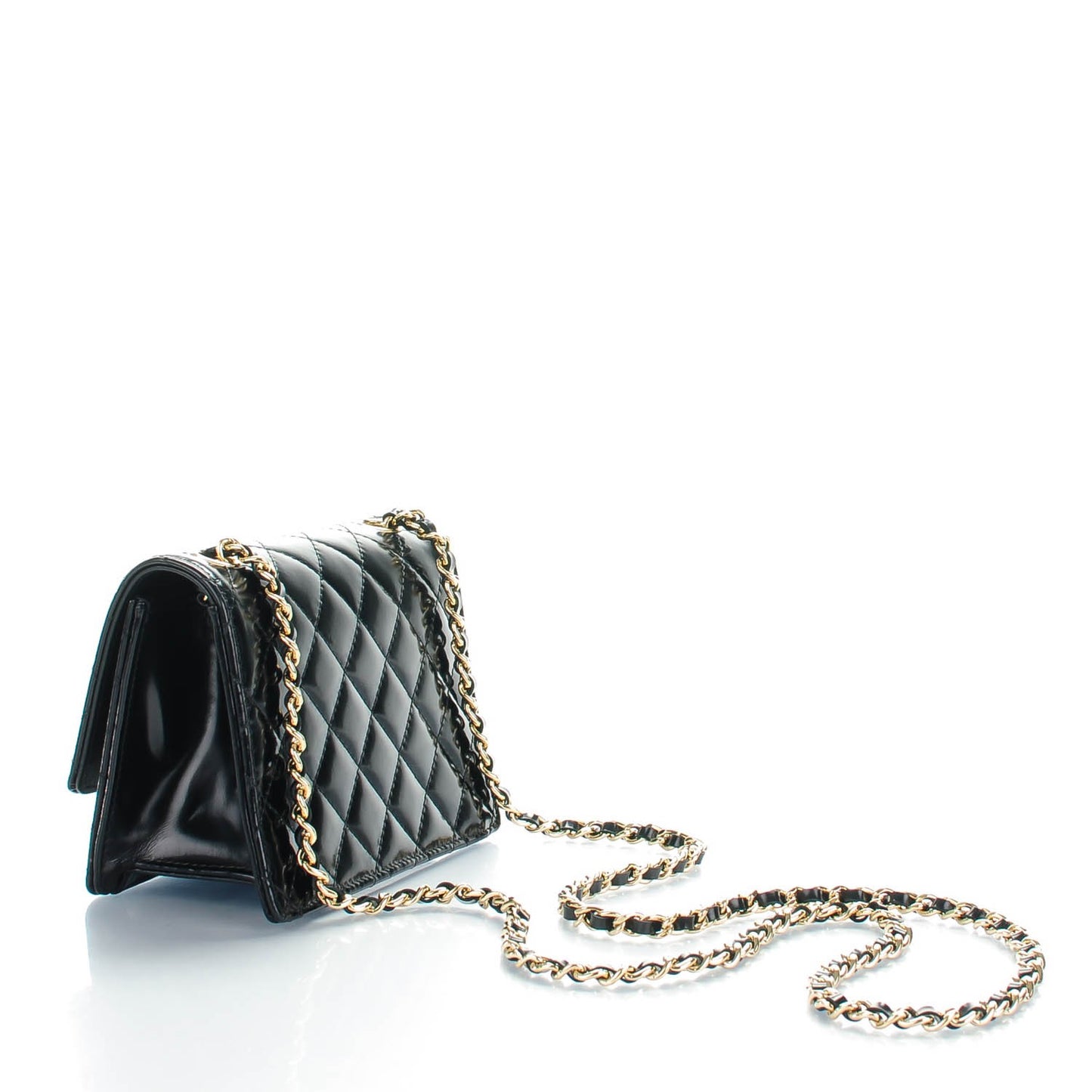 Glazed Calfskin Quilted Mini Square Flap Black
