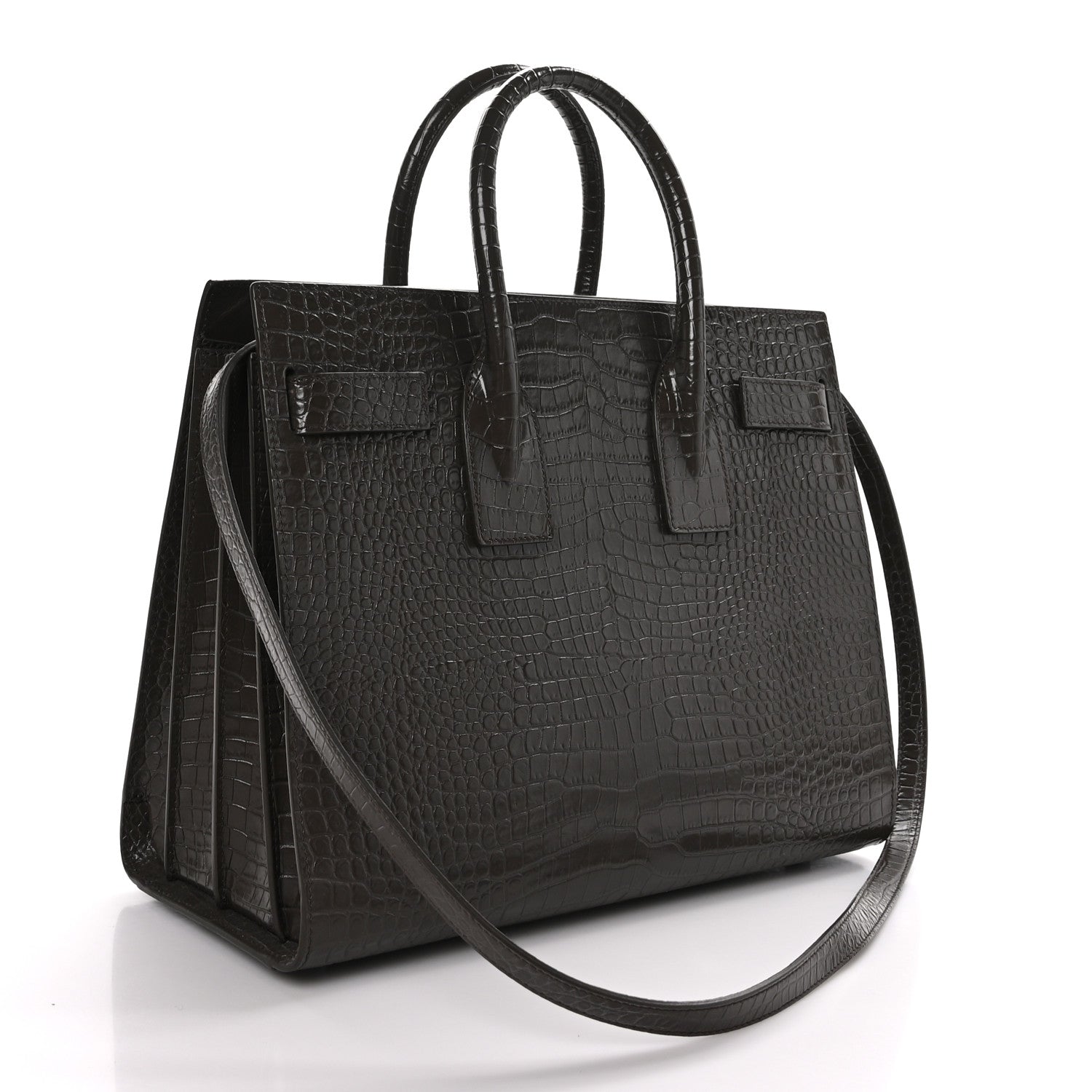 Saint Laurent SAINT LAURENT Calfskin Crocodile Embossed Small Sac De Jour Brown 3 of 9