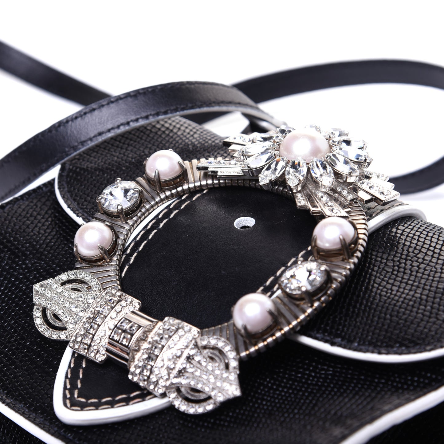Embossed Lizard Calfskin Crystal Embellished Saint Lucertola Shoulder Bag Black