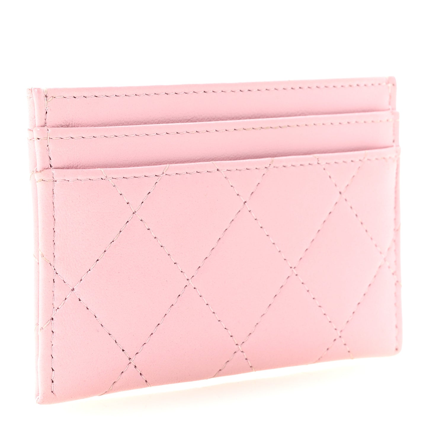 Calfskin Quilted Card Holder Light Pink