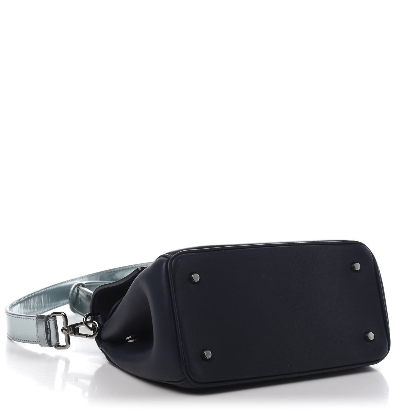 Metallic Patent Smooth Calfskin Mini Be Dior Flap Navy Light Blue