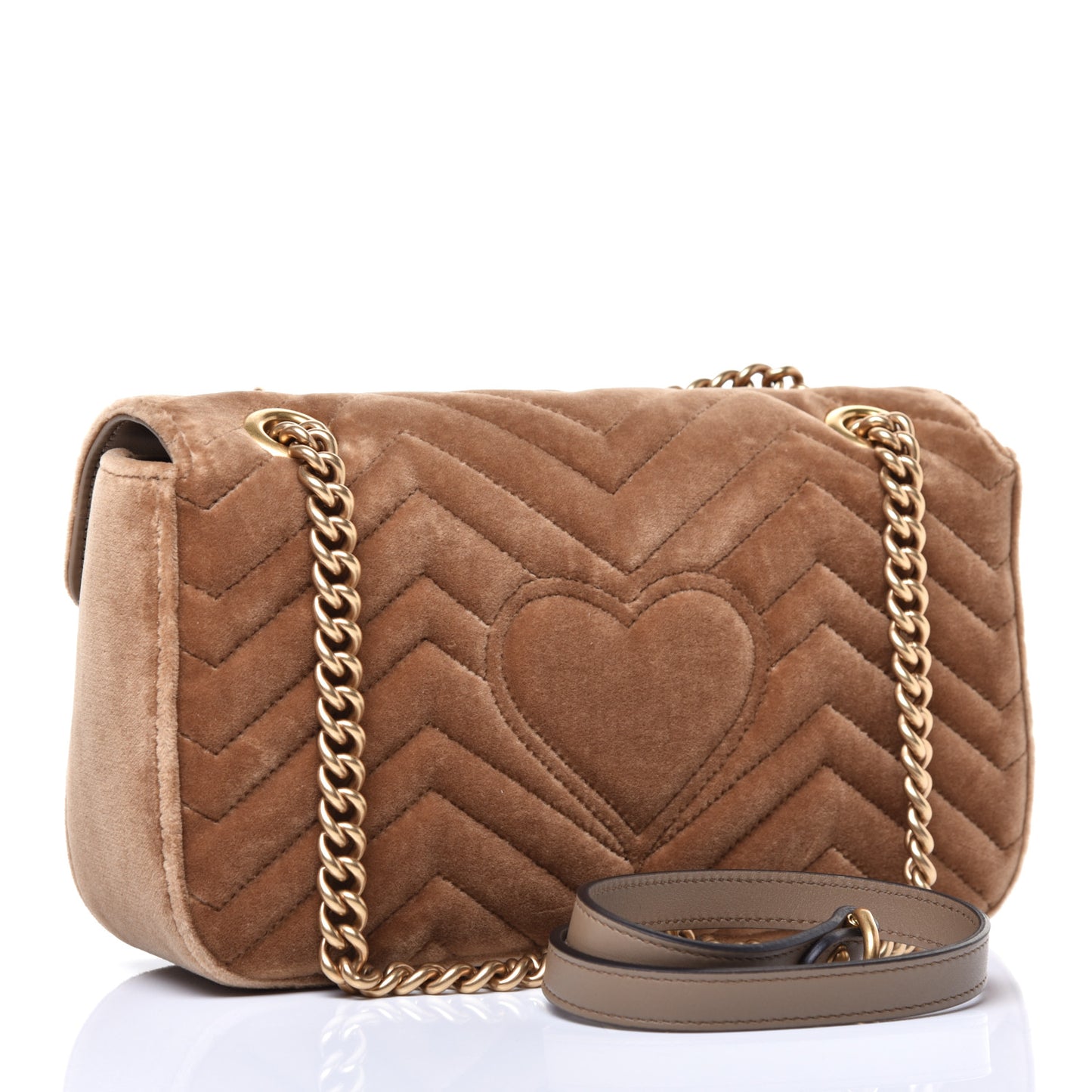 Velvet Matelasse Small GG Marmont Shoulder Bag Taupe
