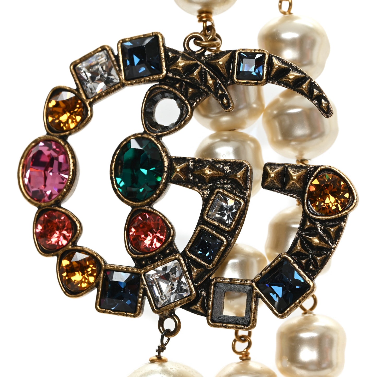 Crystal Pearl Double G Necklace Aged Gold Multicolor