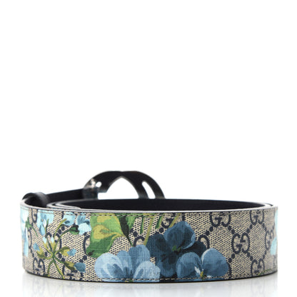 Gucci GG Supreme Monogram Blooms Interlocking G Belt 95 38 Beige Blue Navy 2 of 3