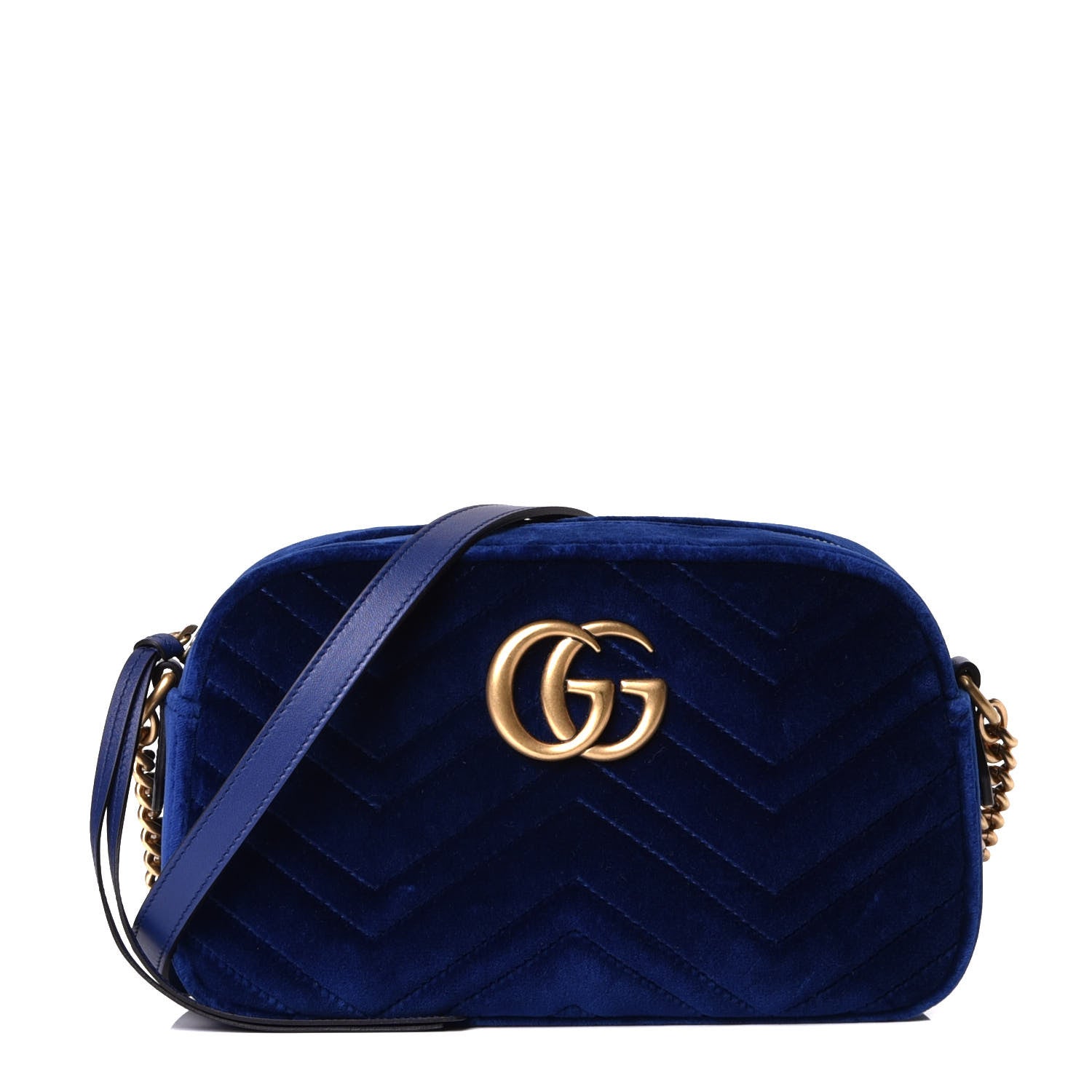 Gucci Velvet Matelasse Small GG Marmont Chain Shoulder Bag Cobalt 1 of 6