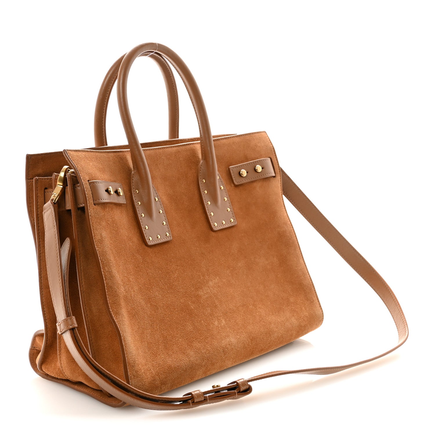 Saint Laurent Suede Calfskin Studded Small Sac De Jour Caramel Cognac 3 of 9