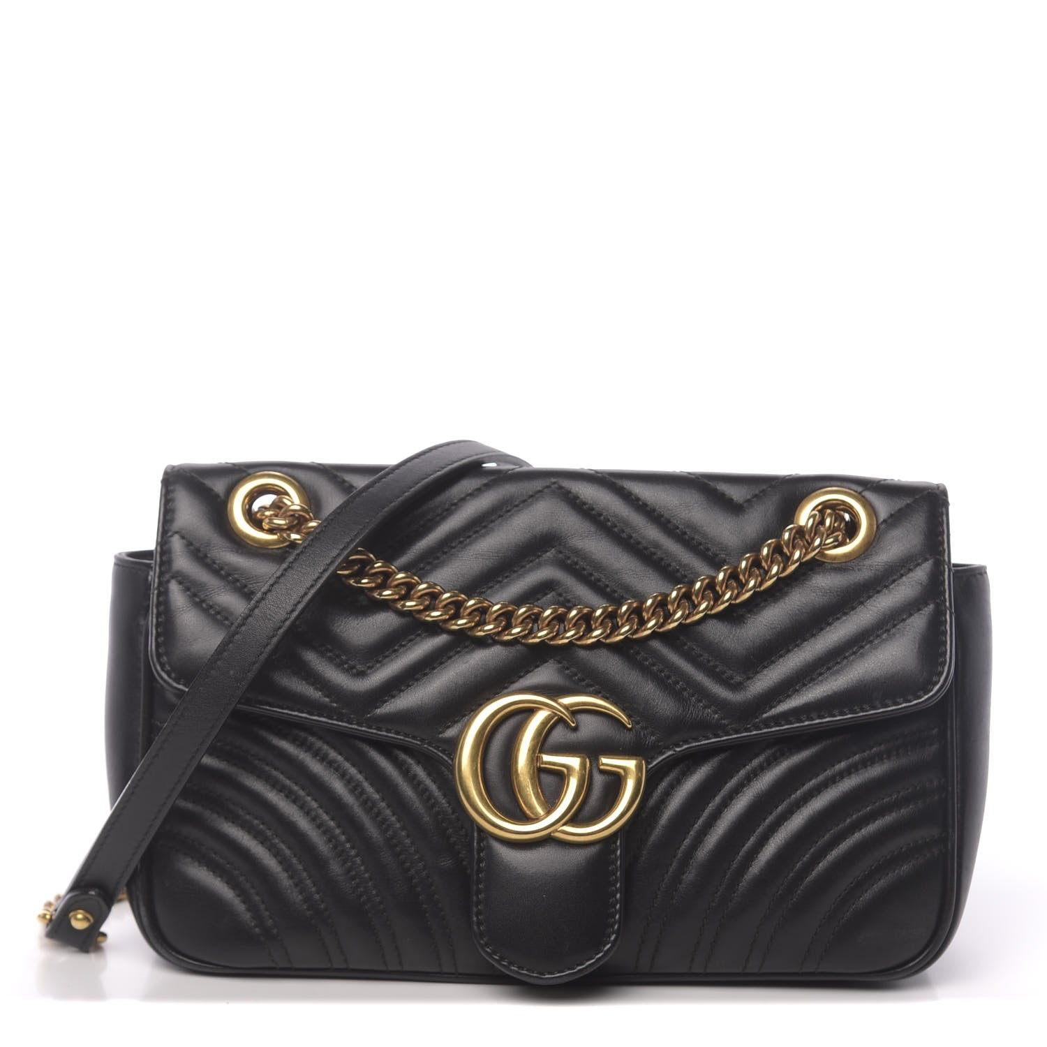 Gucci Calfskin Matelasse Small GG Marmont Shoulder Bag Black 1 of 18