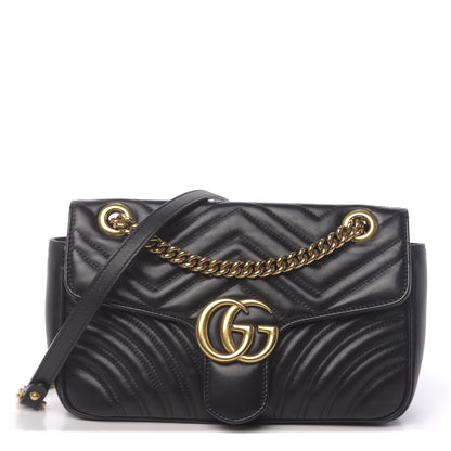 Gucci Calfskin Matelasse Small GG Marmont Shoulder Bag Black 1 of 18