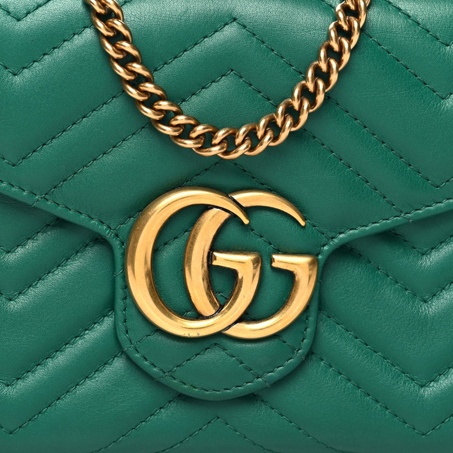 Gucci Calfskin Matelasse GG Marmont Chain Wallet Emerald Green 8 of 10