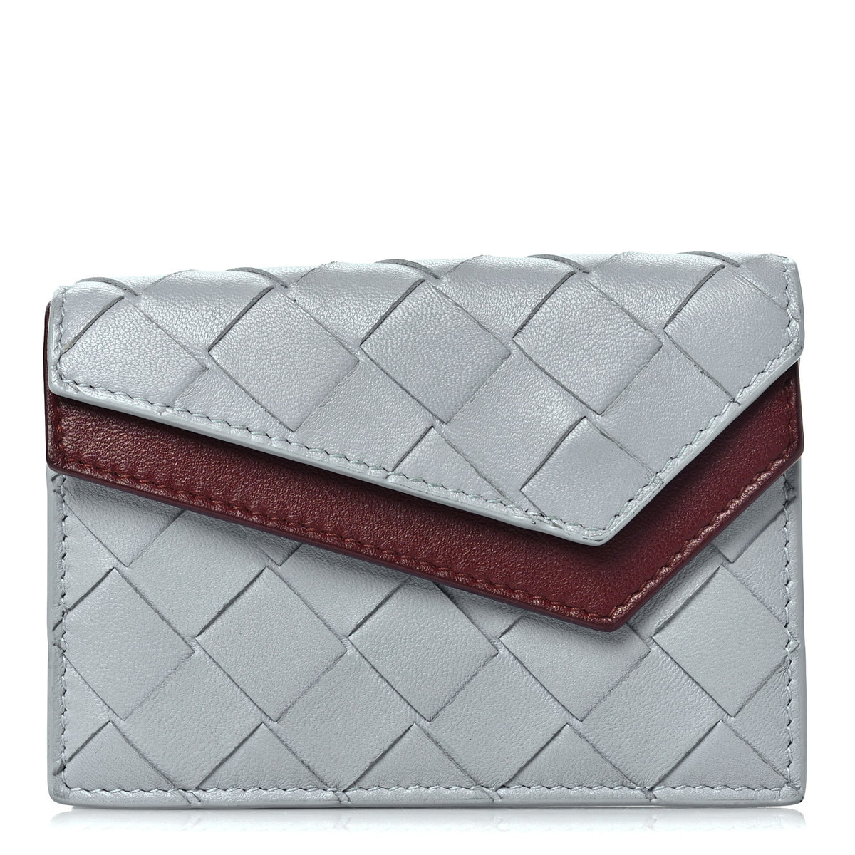 Nappa Intrecciato Small Check Bi-Fold Zip Wallet Ice Cherry
