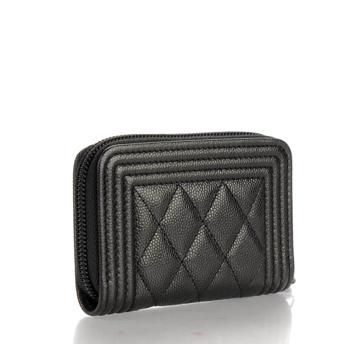 Caviar Quilted Boy Zip Around Coin Purse Wallet Black