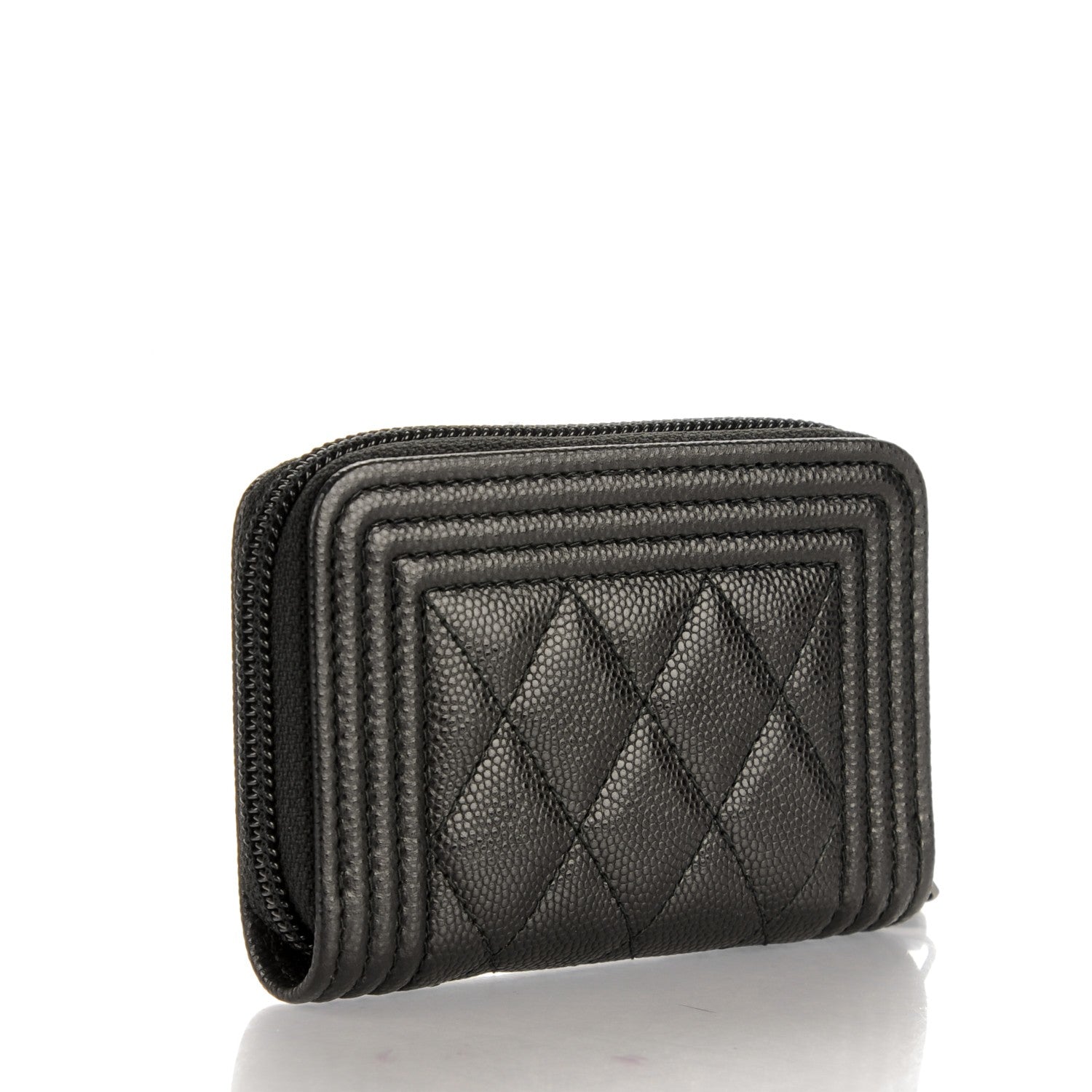 Chanel Caviar Quilted Boy Zip Around Coin Purse Wallet Black 3 of 7