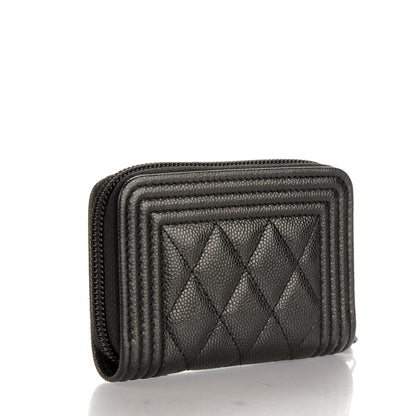 Chanel Caviar Quilted Boy Zip Around Coin Purse Wallet Black 3 of 7
