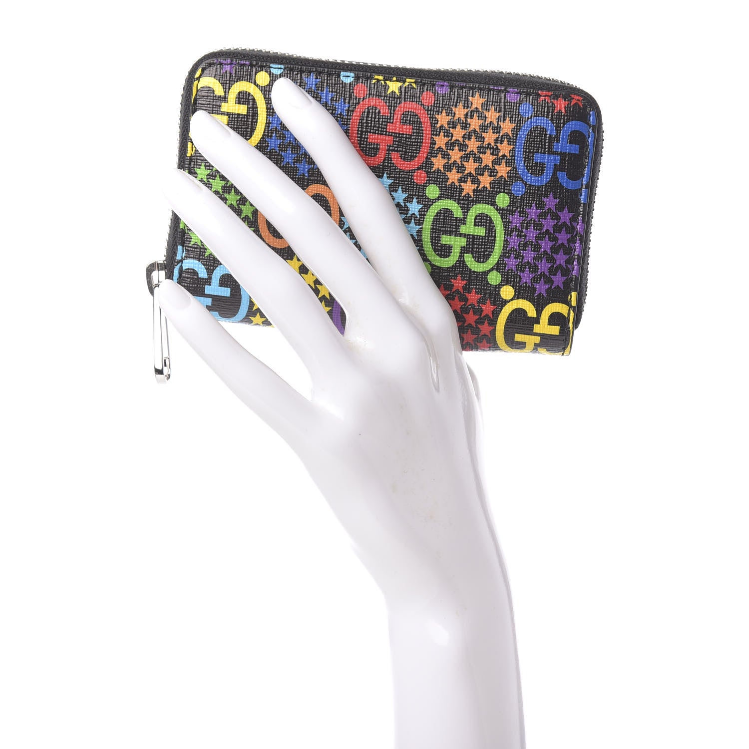Gucci GG Supreme Monogram Psychedelic Zip Around Card Case Wallet Black 2 of 7