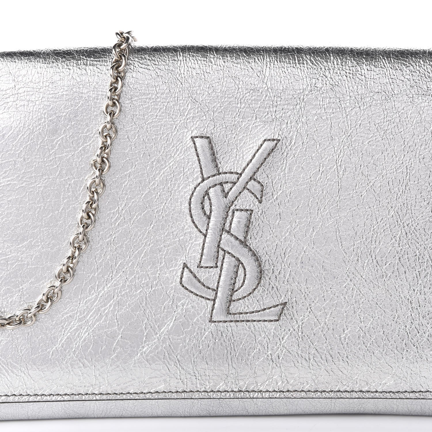 Saint Laurent Metallic Crinkled Calfskin Belle de Jour Chain Clutch Silver 9 of 9