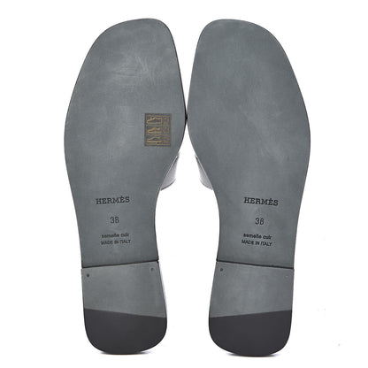 Hermes Metallic Epsom Oran Sandals 38 Argent 5 of 9