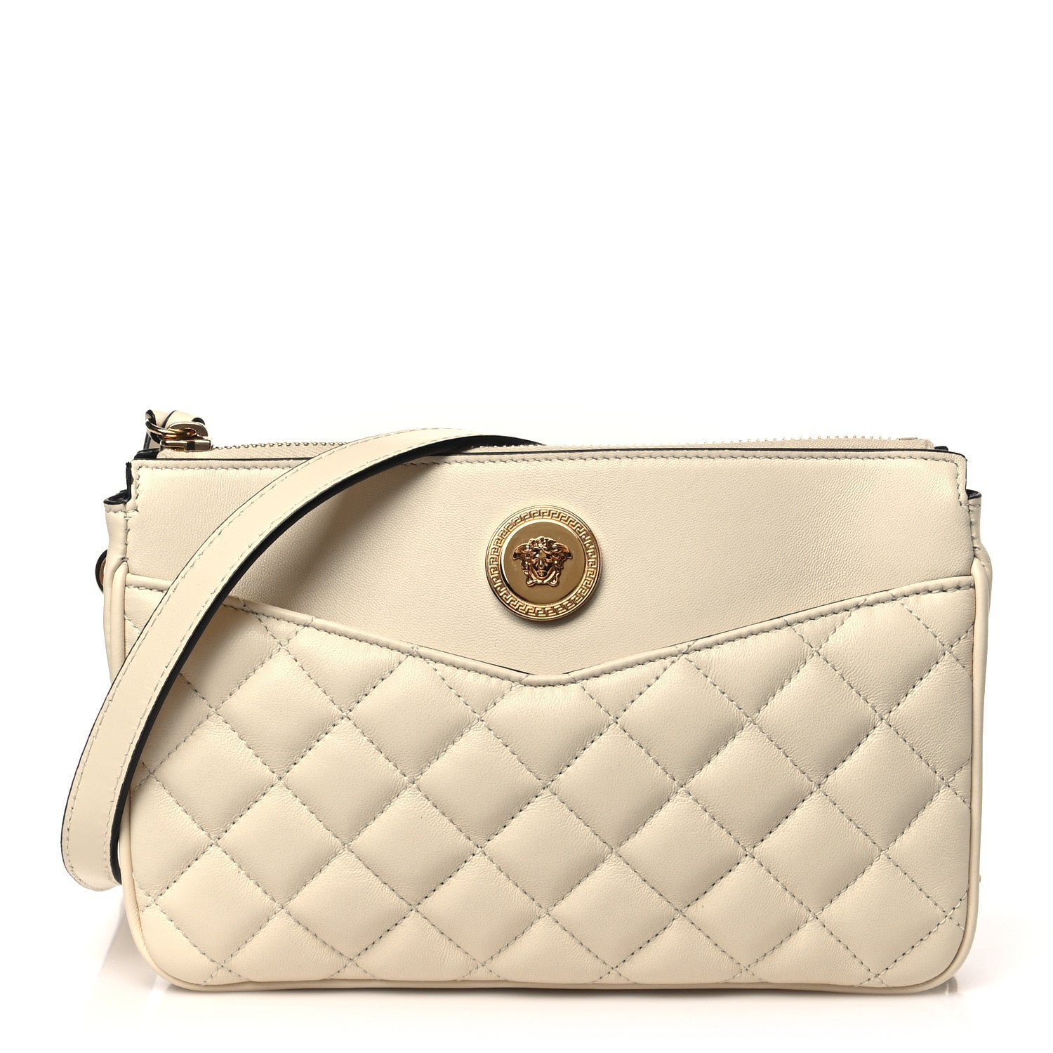 Versace Nappa Quilted La Medusa Shoulder Bag Off White 1 of 8