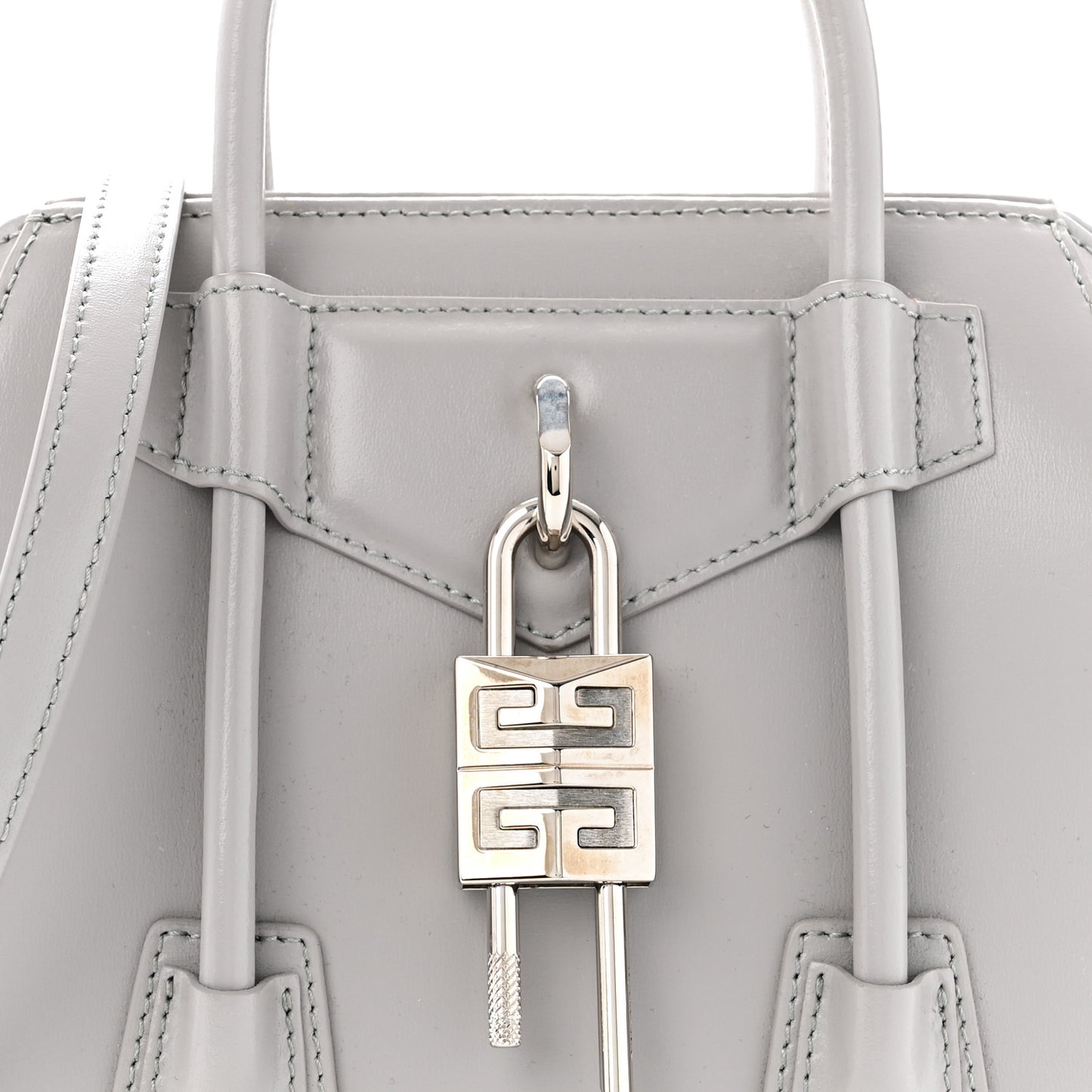 Box Calfskin Mini Lock Antigona Shoulder Bag Medium Grey