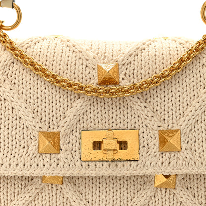 Valentino Garavani Knit Large Roman Stud Shoulder Bag Ecru 7 of 9