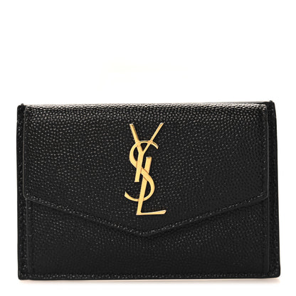 Saint Laurent Grain De Poudre Uptown Monogram Card Case Black 1 of 7