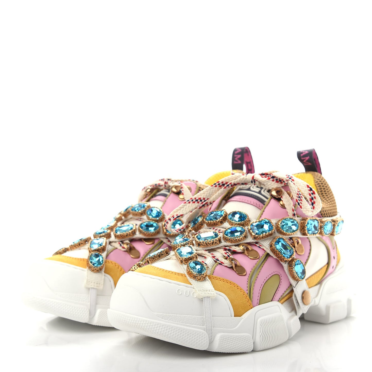X SEGA Nylon Calfskin Suede Removable Crystals Flashtrek Sneakers 38.5 Great White Crop Soft Pink