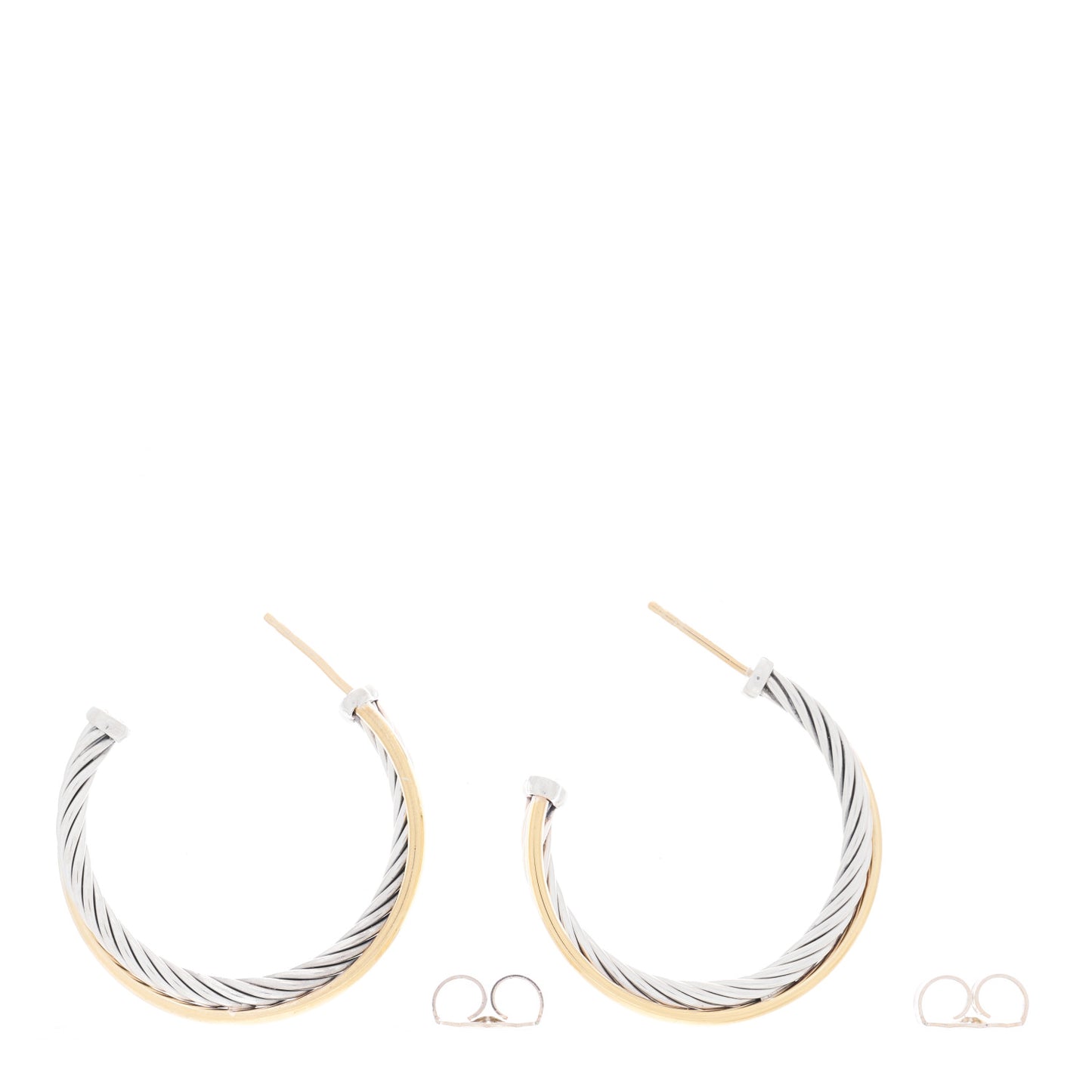 Sterling Silver 18K Yellow Gold 31mm Crossover Cable Hoop Earrings