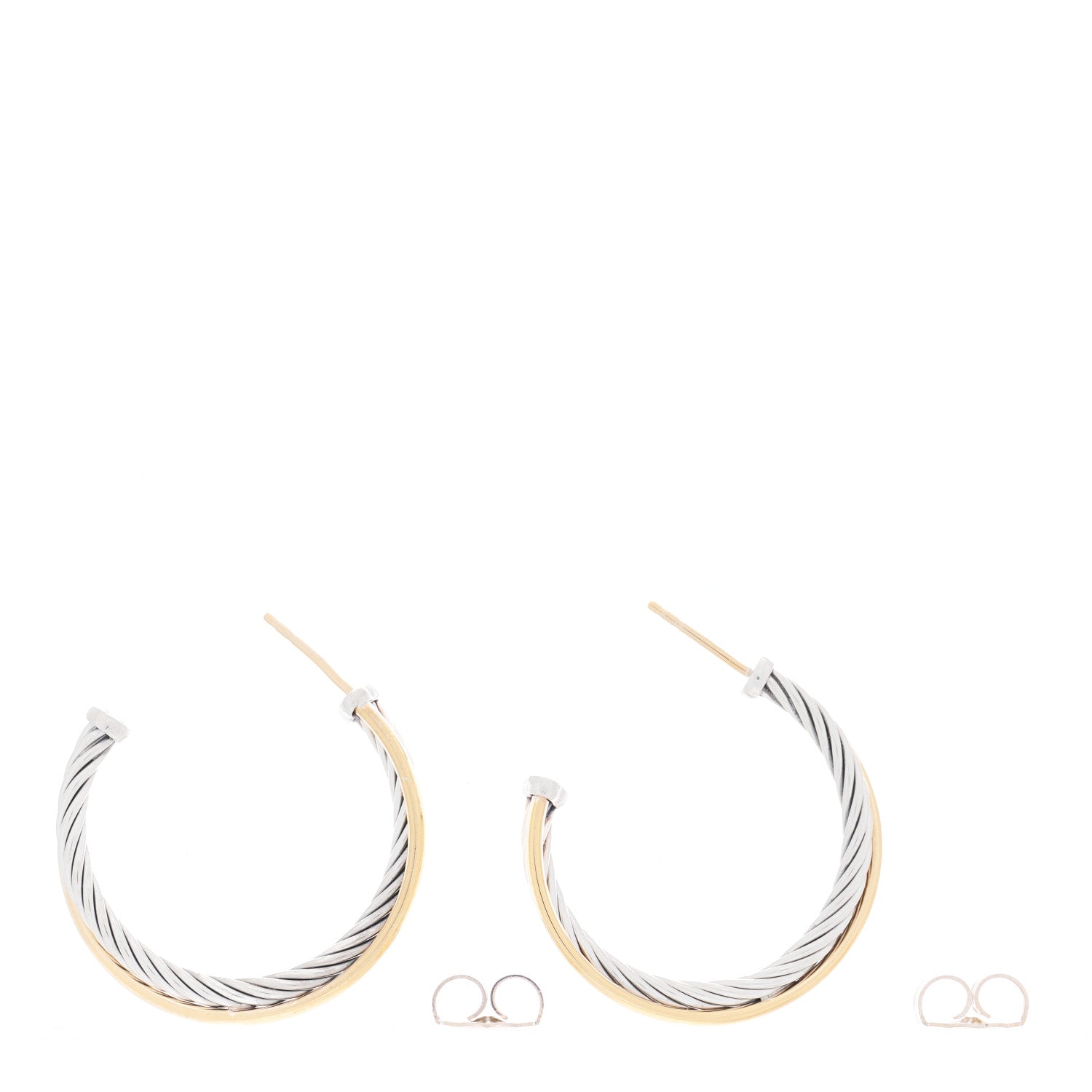 David Yurman Sterling Silver 18K Yellow Gold 31mm Crossover Cable Hoop Earrings 2 of 4